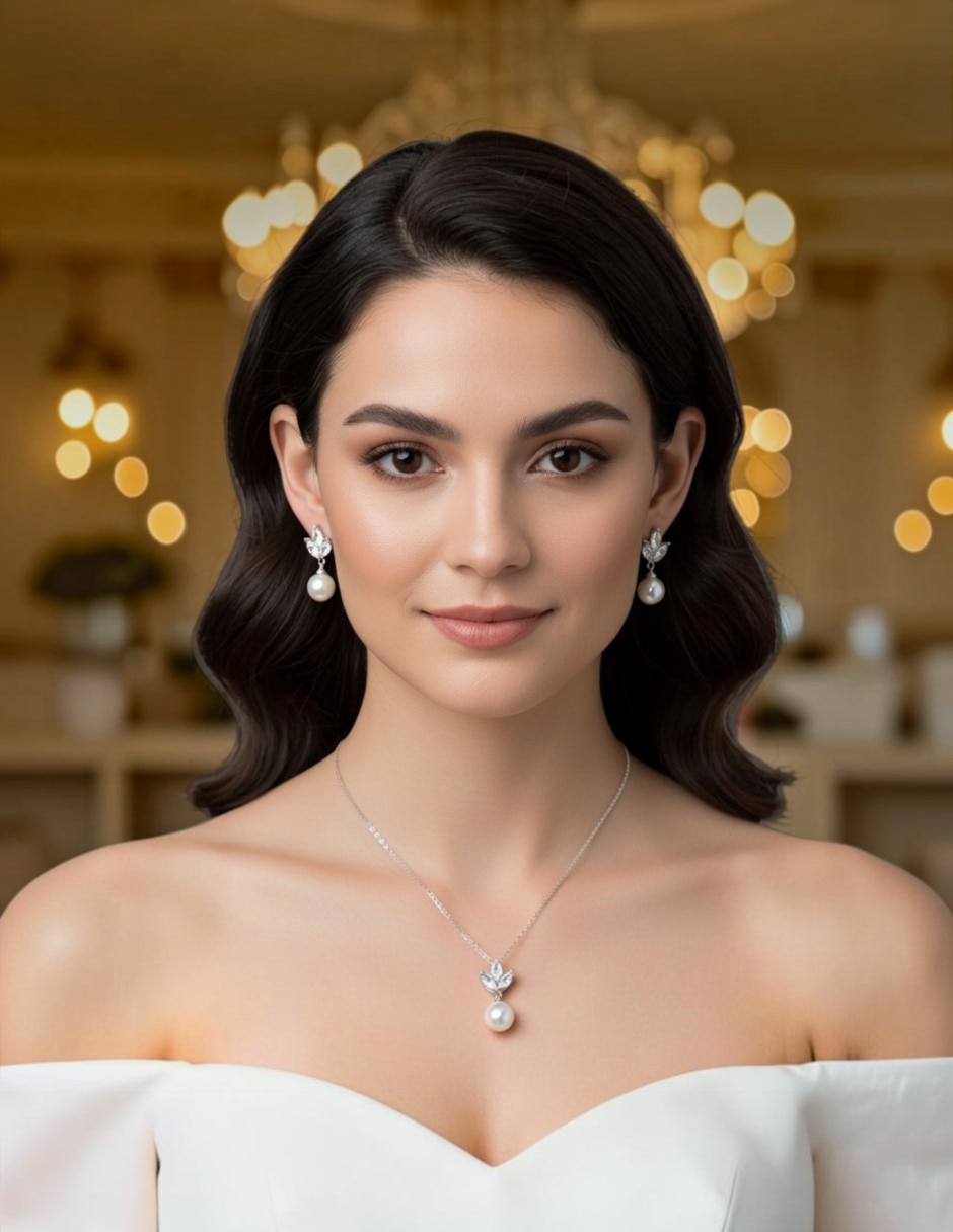 Aretes y collar flor de acero inoxidable zirconia 5