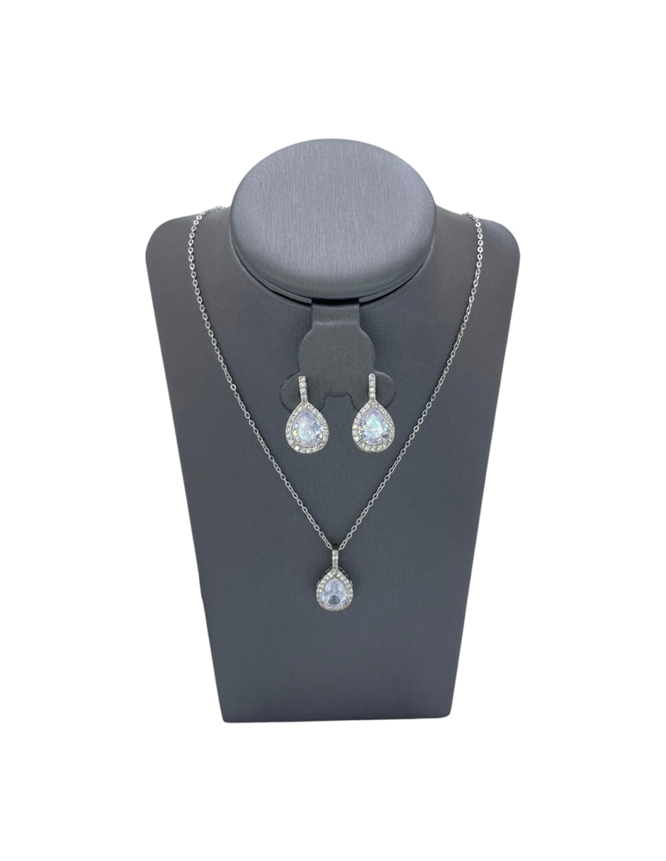 Aretes y collar de acero inoxidable zirconia
