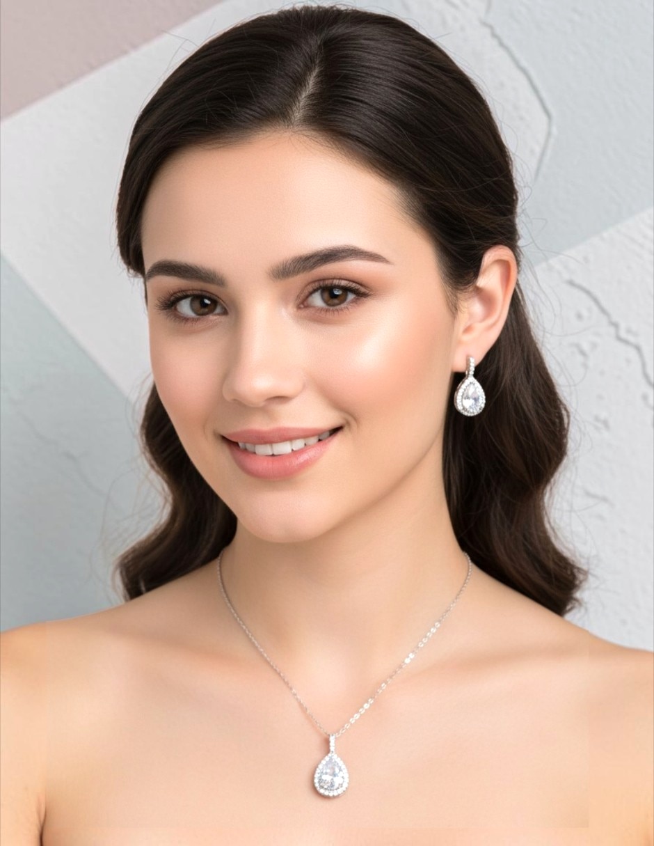 Aretes y collar de acero inoxidable zirconia 5