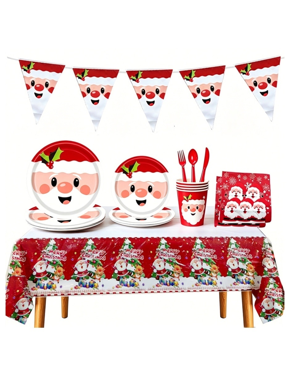 Vajilla para fiesta Navidad de cartón y plástico para 25 personas