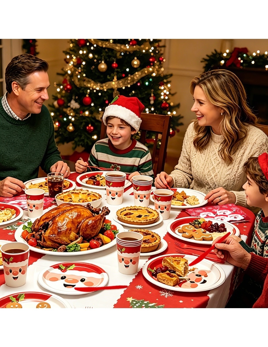 Vajilla para fiesta Navidad de cartón y plástico para 25 personas 2