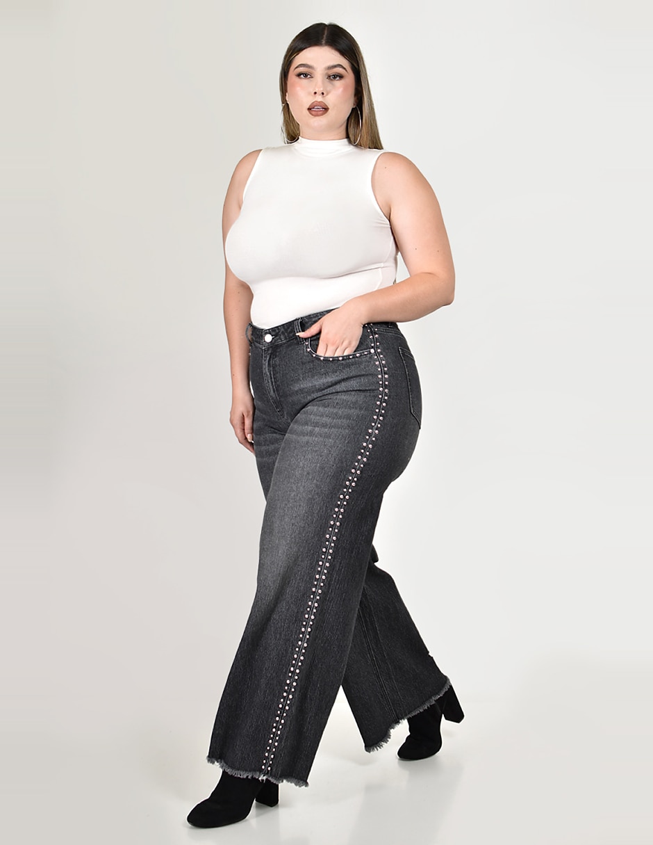 Jeans wide leg j-ch-zh-0210-negro para mujer 2