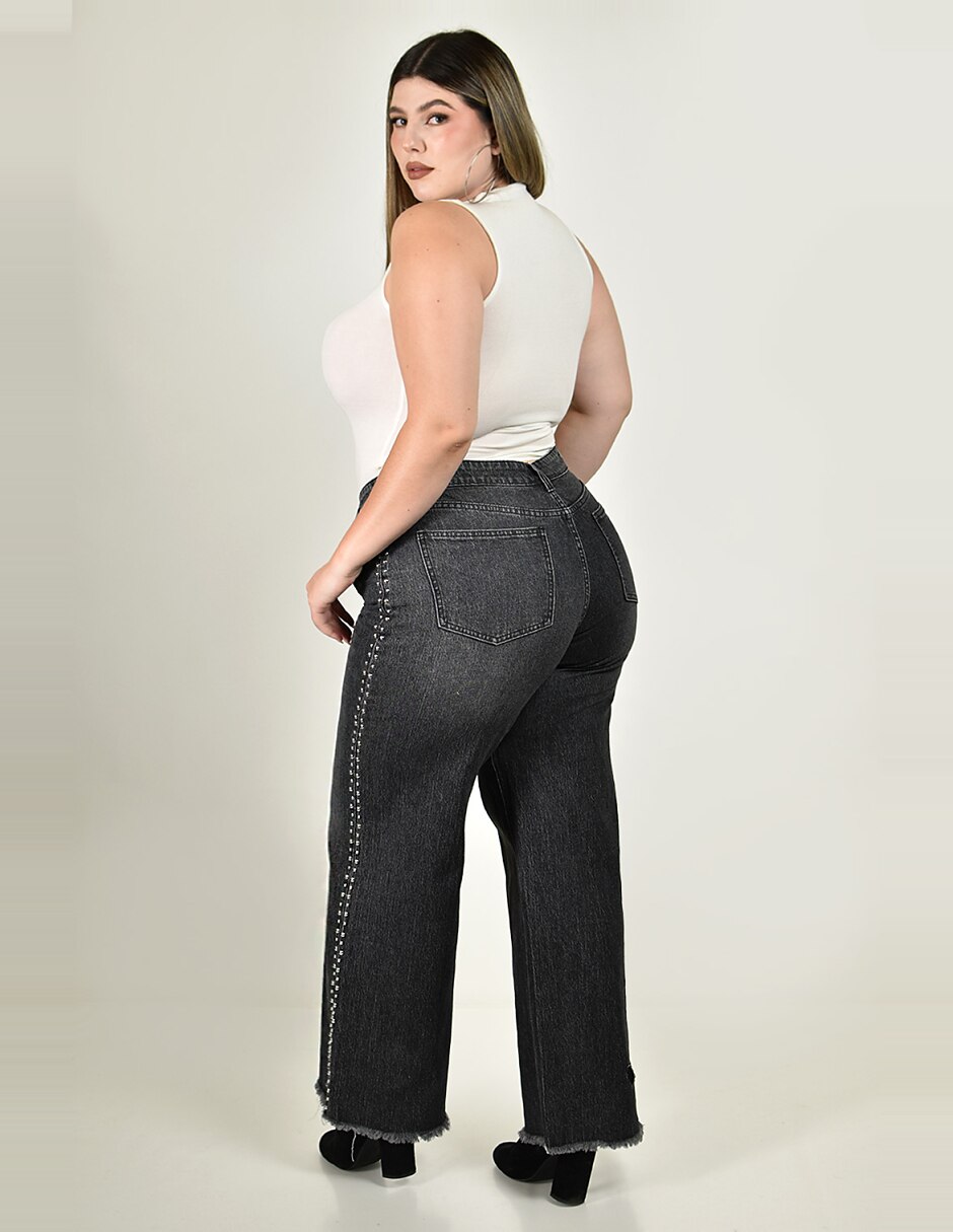 Jeans wide leg j-ch-zh-0210-negro para mujer 3