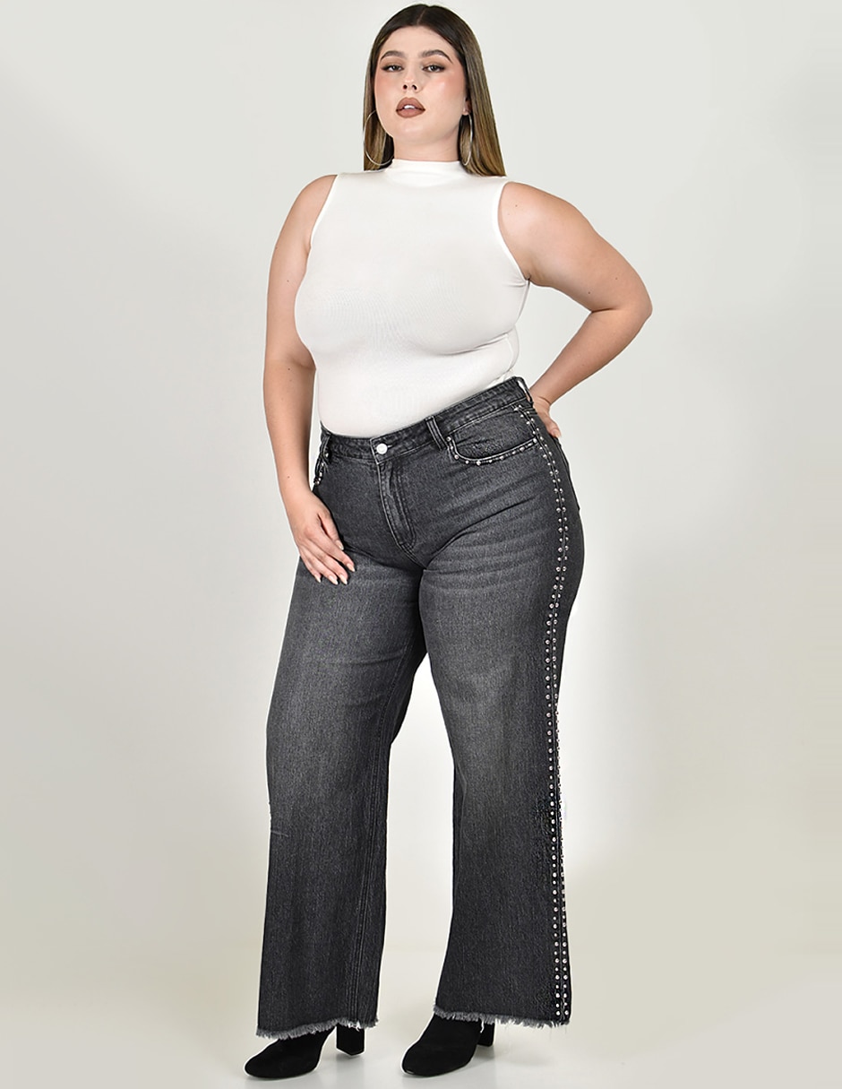 Jeans wide leg j-ch-zh-0210-negro para mujer 5