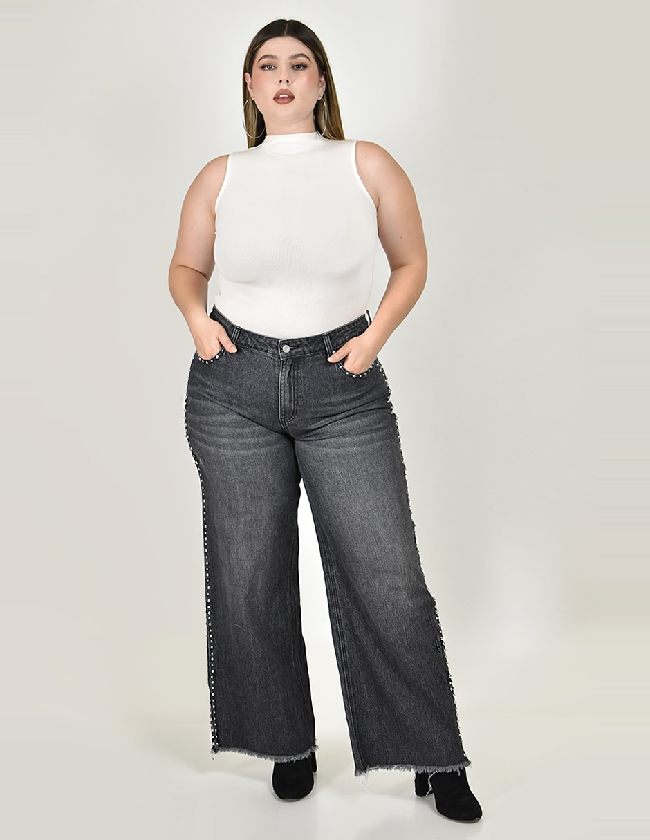 Jeans wide leg j-ch-zh-0210-negro para mujer 6
