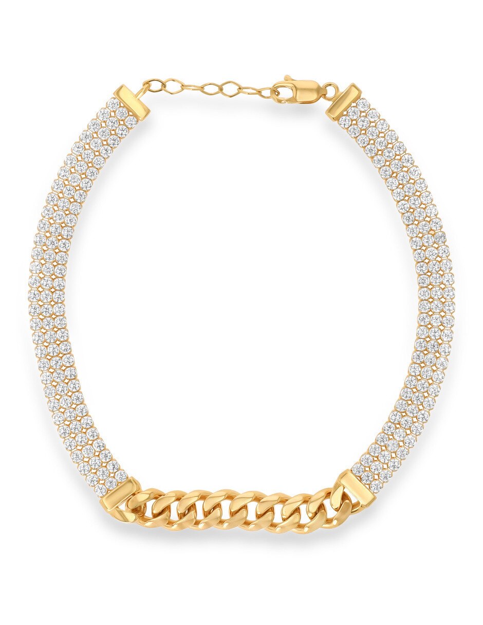 Pulsera de oro amarillo con zirconia 14 K acabado brillante