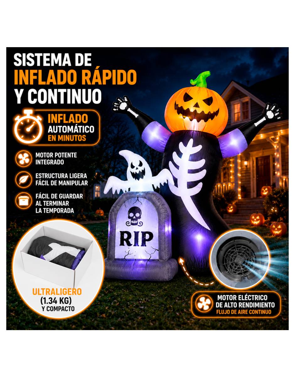 Figura decorativa con forma de calabaza con esqueleto 6