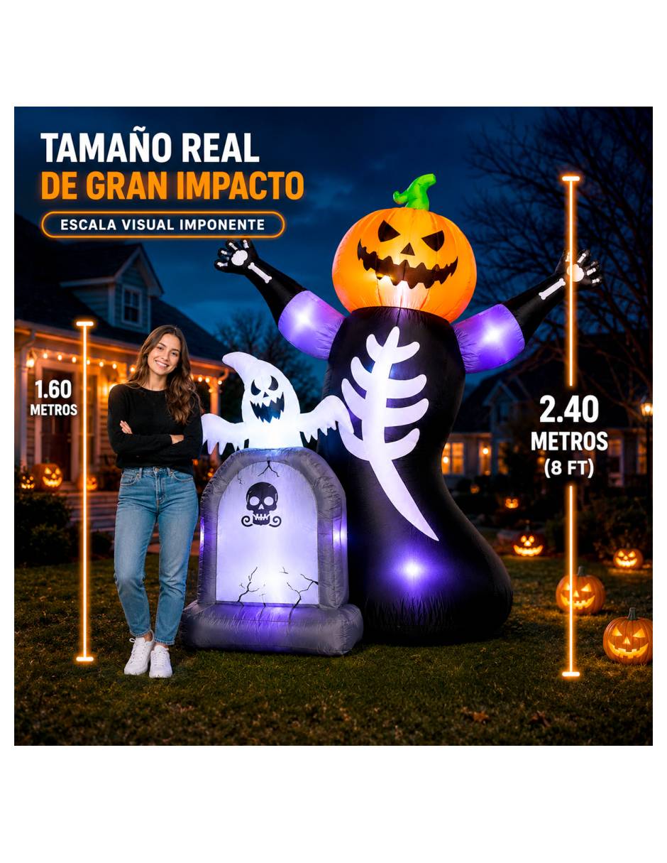 Figura decorativa con forma de calabaza con esqueleto 8