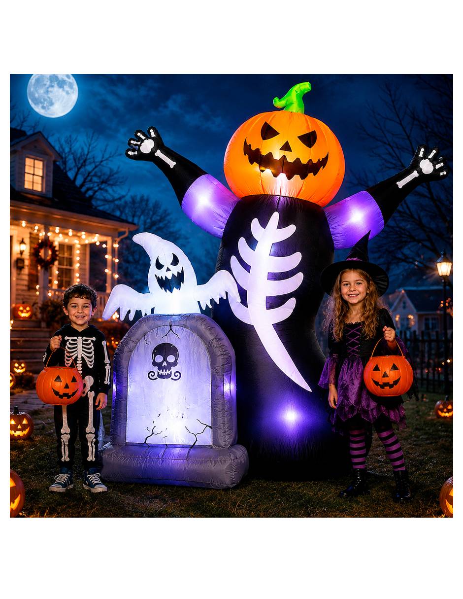 Figura decorativa con forma de calabaza con esqueleto 4
