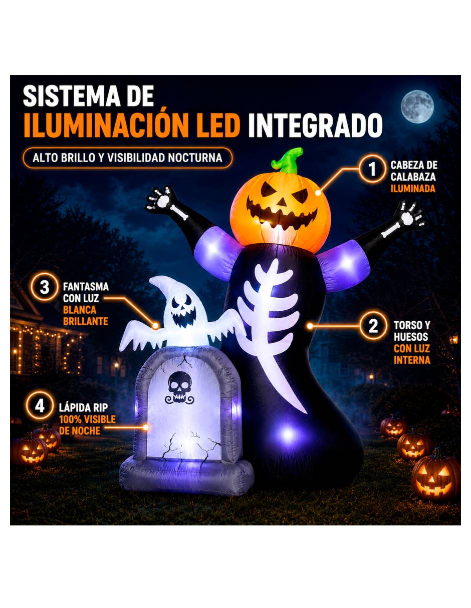 Figura decorativa con forma de calabaza con esqueleto 2