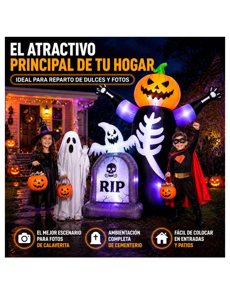 Figura decorativa con forma de calabaza con esqueleto 3