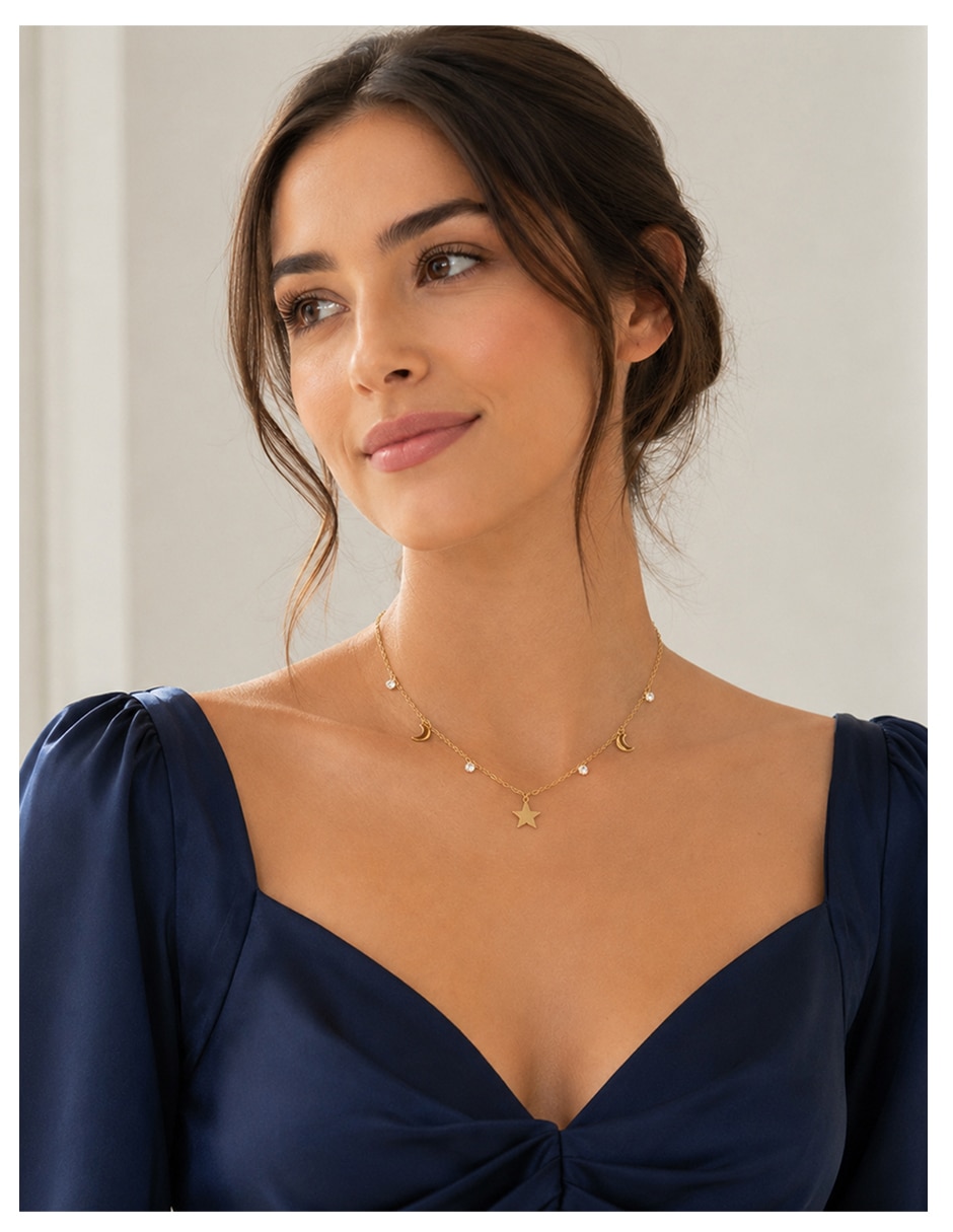 Collar con dije luna de acero inoxidable 18 k 6