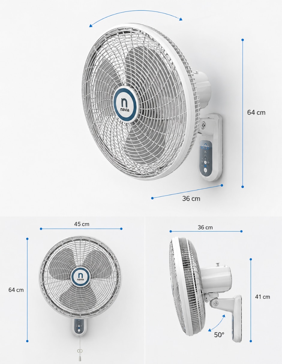 Set ventilador de pared con control remoto 3 velocidades 6