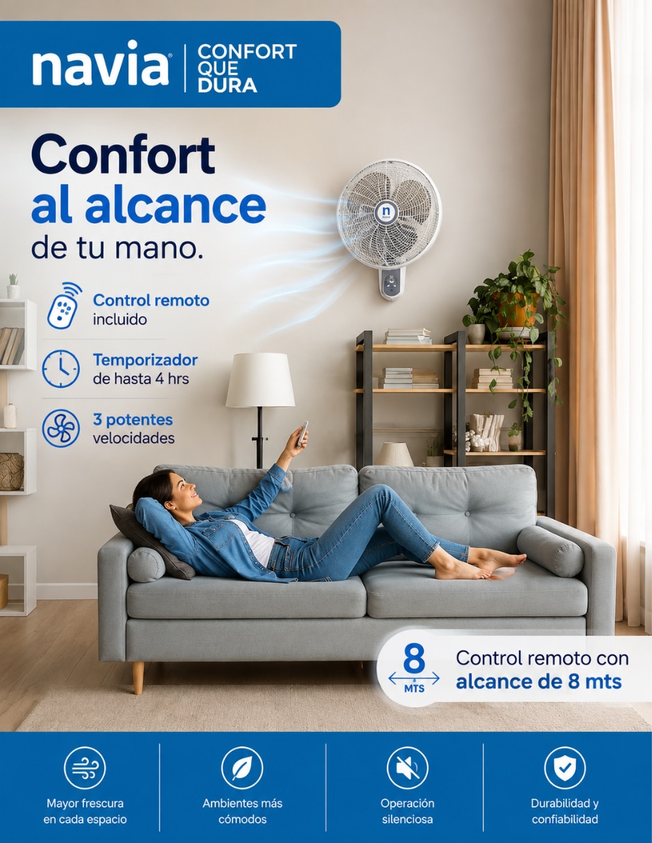 Set ventilador de pared con control remoto 3 velocidades 4