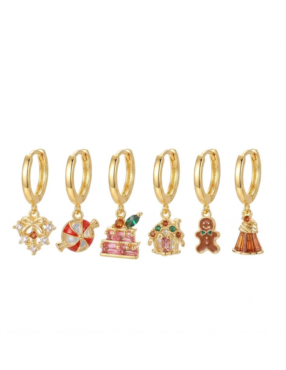 Huggies de navidad de oro laminado 14 k con acabado brillante zirconia cúbica