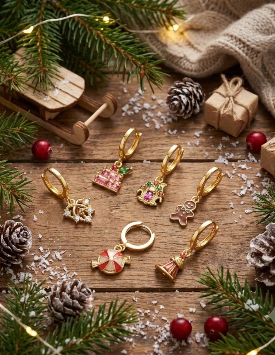 Huggies de navidad de oro laminado 14 k con acabado brillante zirconia cúbica 2