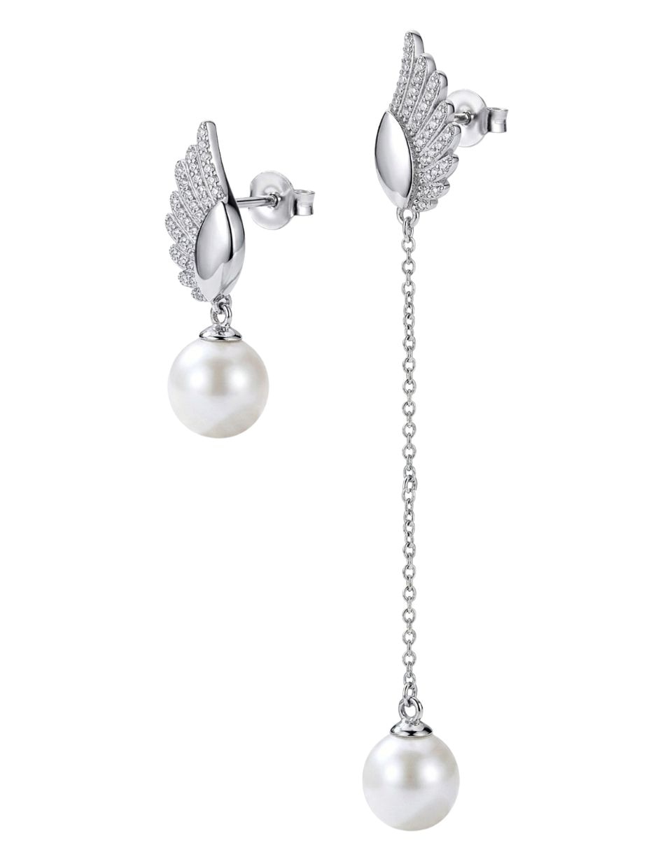 Aretes largos de plata P 925 con acabado baño de rodio perla de agua 8