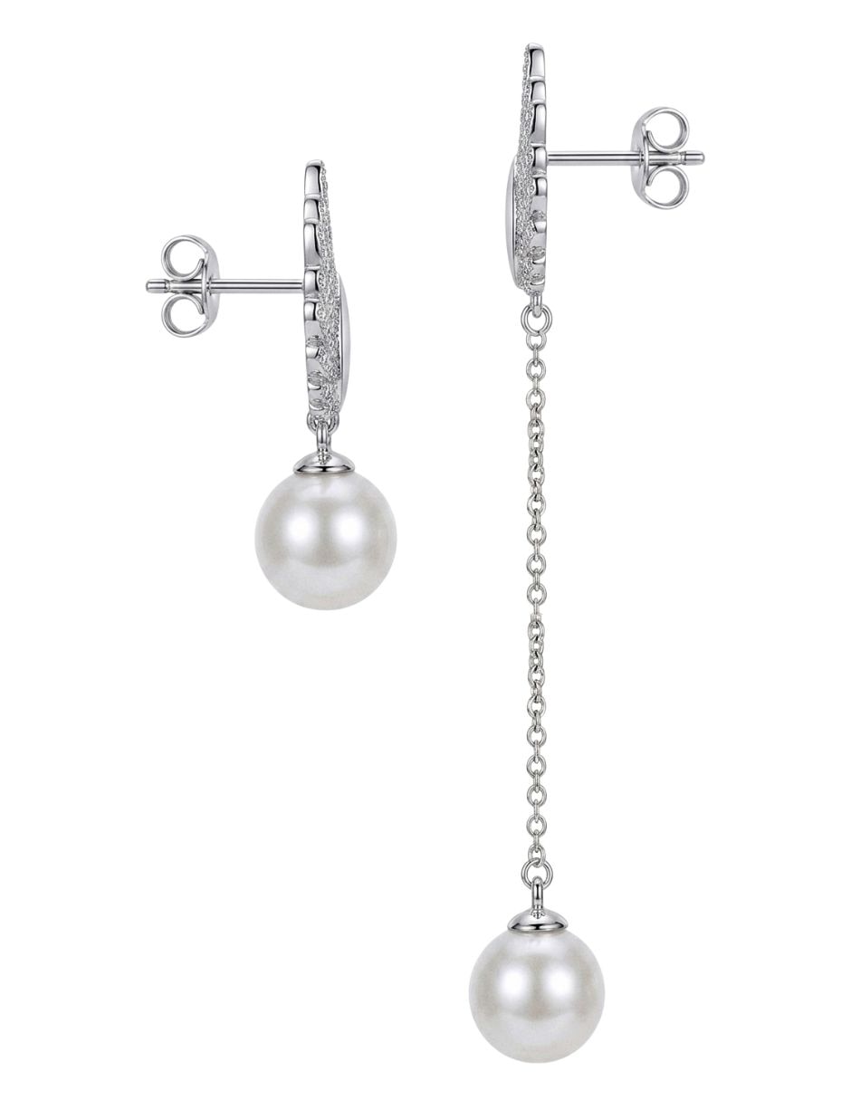 Aretes largos de plata P 925 con acabado baño de rodio perla de agua 5