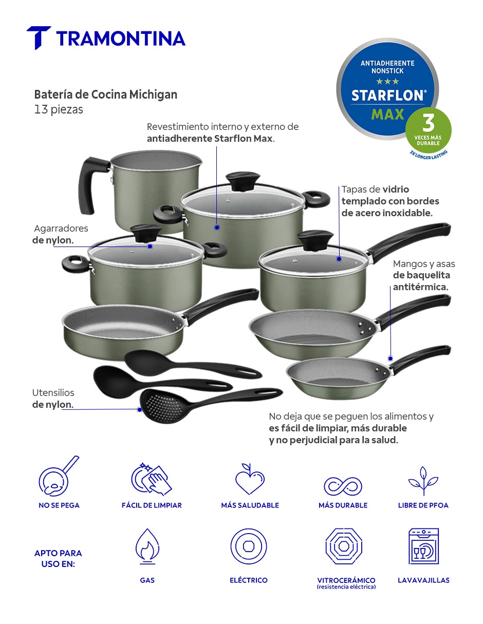 Batería de cocina de aluminio antiadherente starflon max 13 piezas 6