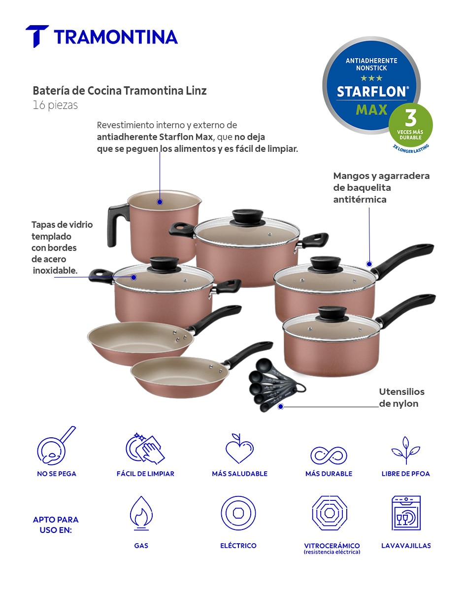 Batería de cocina de aluminio antiadherente starflon max 16 piezas 6