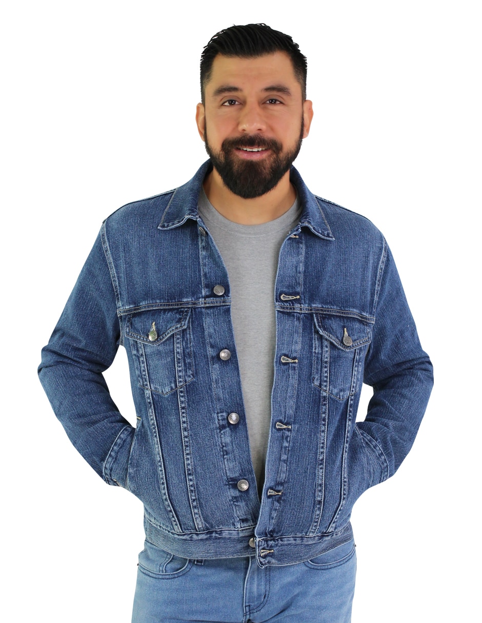 Chamarra denim de mezclilla con bolsillos para hombre Chamarra denim de mezclilla con bolsillos para hombre