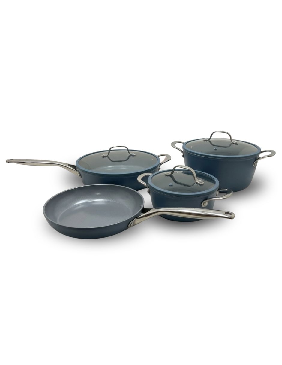 Batería de cocina Oasis de aluminio forjado antiadherente sin PFOA de 7 piezas Batería de cocina Oasis de aluminio forjado antiadherente sin PFOA de 7 piezas