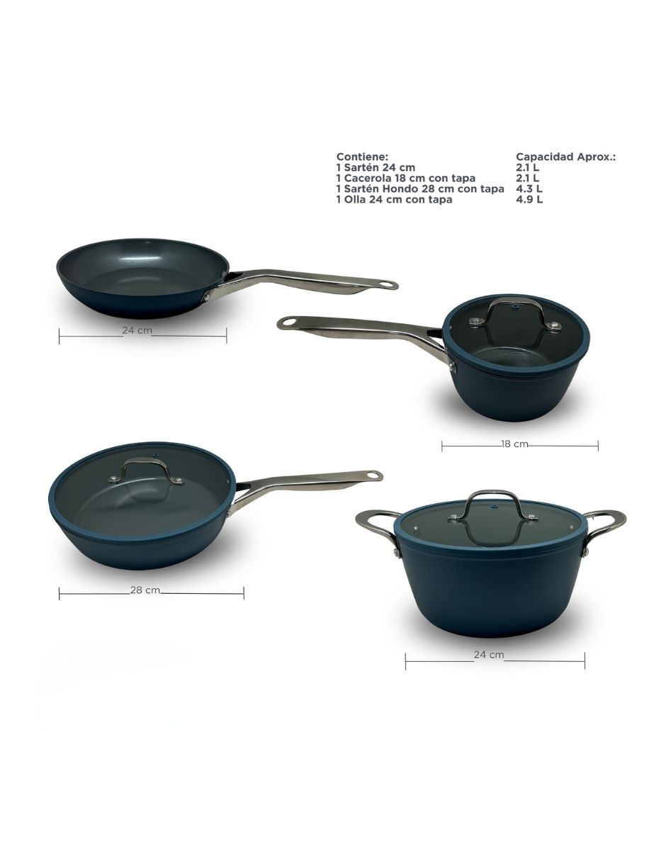 Batería de cocina Oasis de aluminio forjado antiadherente sin PFOA de 7 piezas 8