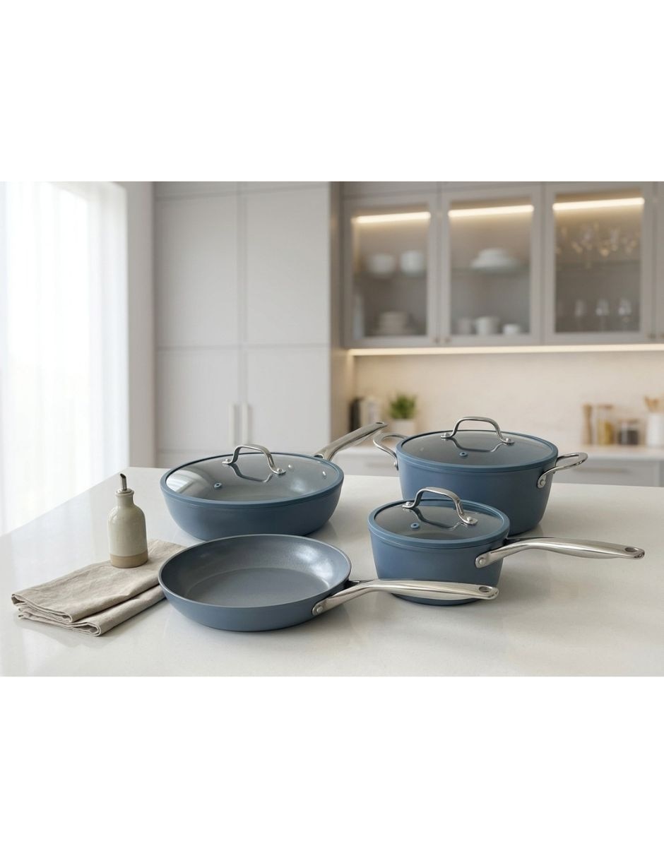 Batería de cocina Oasis de aluminio forjado antiadherente sin PFOA de 7 piezas 7