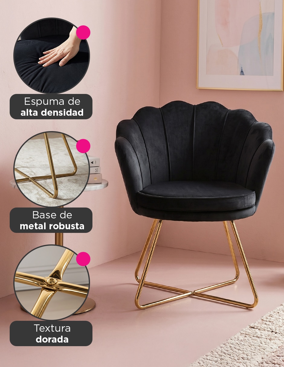 Silla cádiz negra forma pétalo y tela 5