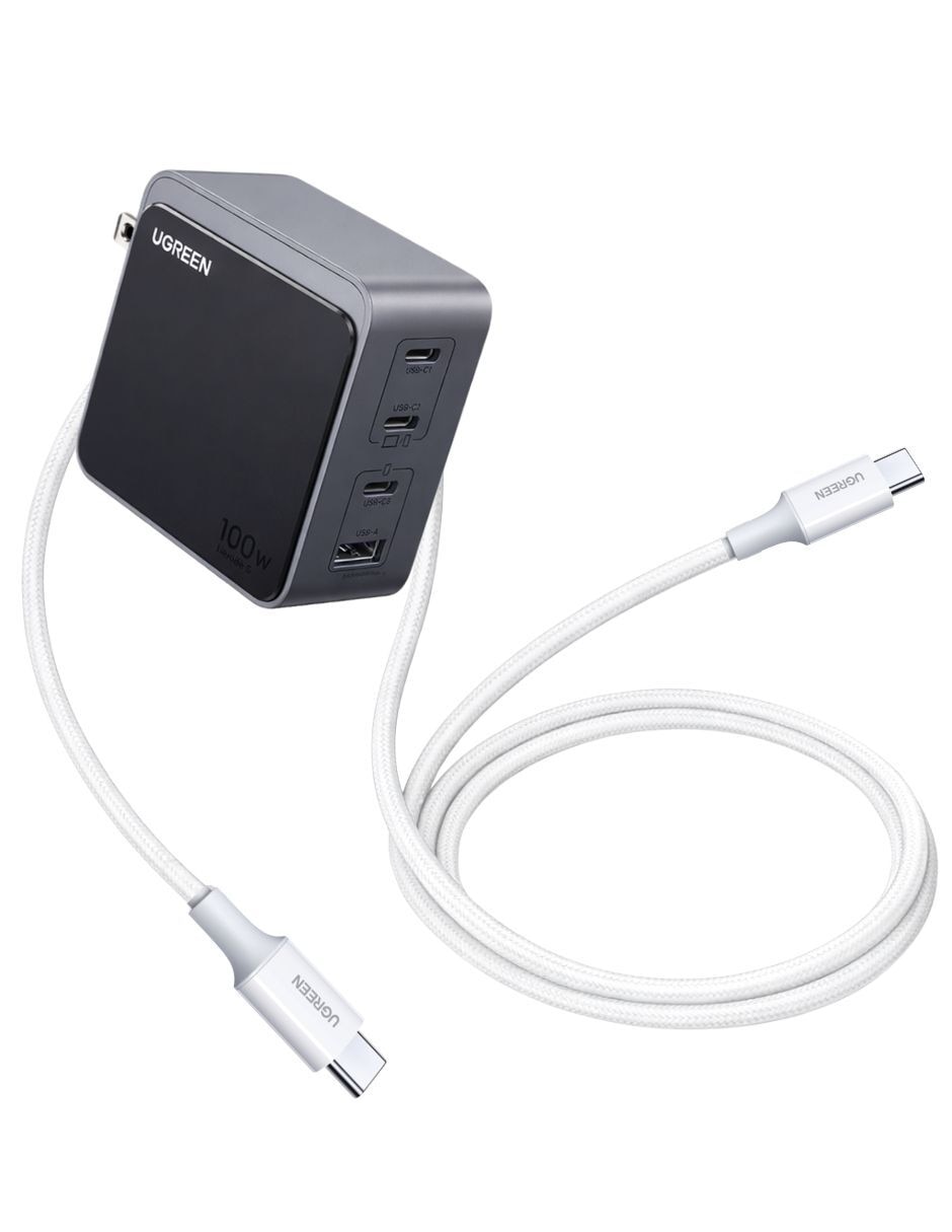 Cargador pared 3 puertos USB C 1 USB A con cable USB C a C 3A 1m USB + USB tipo C 100 W Cargador pared 3 puertos USB C 1 USB A con cable USB C a C 3A 1m USB + USB tipo C 100 W