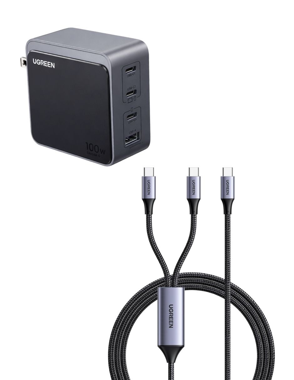 Cargador pared 3 Puertos USB C 1 USB A cable USB C a C + USB + USB tipo C 100 W Cargador pared 3 Puertos USB C 1 USB A cable USB C a C + USB + USB tipo C 100 W