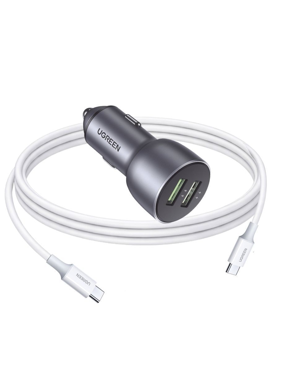 Cargador auto dual 36W + Cable USB C 3A 1m Blanco USB tipo A 35 W Cargador auto dual 36W + Cable USB C 3A 1m Blanco USB tipo A 35 W