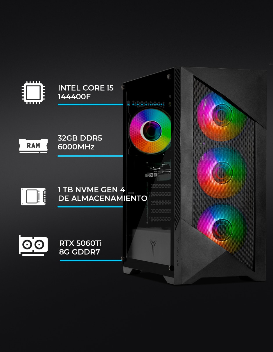 Computadora gamer EDGE YPI-ED44F0C-56T1U Intel Core i5 NVIDIA GeForce RTX 5060 Ti 32 GB RAM 1 TB SSD