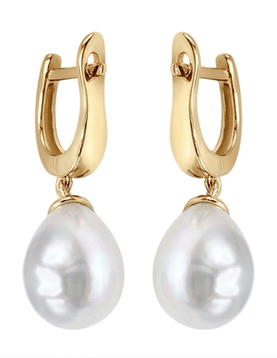 Aretes largos de gota de plata P 925 con acabado baño de oro perla de agua 7