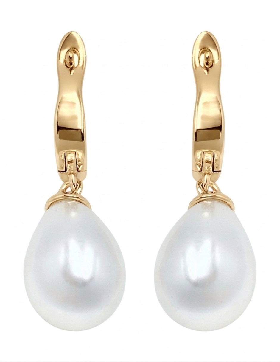 Aretes largos de gota de plata P 925 con acabado baño de oro perla de agua 5