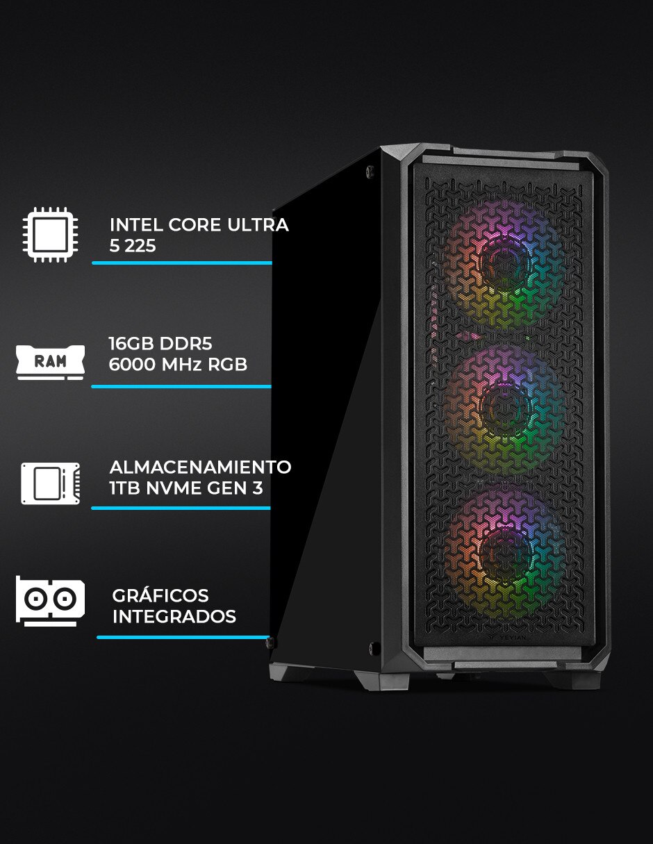 Computadora gamer Vault 225B-1M YPI-VA225B-1M Intel Core Ultra 5 225 Integradas 16 GB RAM 1 TB SSD 7
