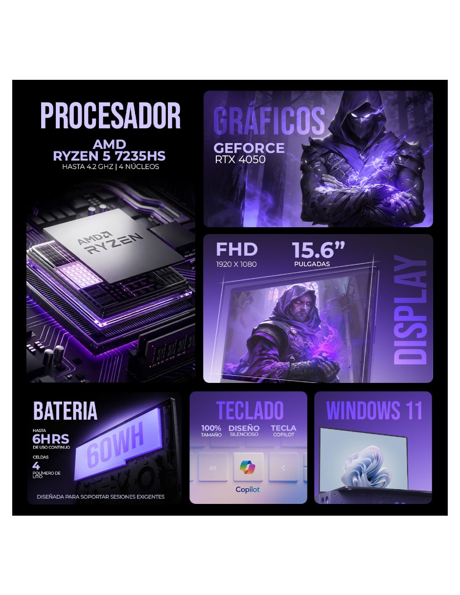 Laptop gamer 15.6 pulgadas Full HD AMD Ryzen 5 NVIDIA GeForce RTX 4050 32 GB RAM 512 GB 8