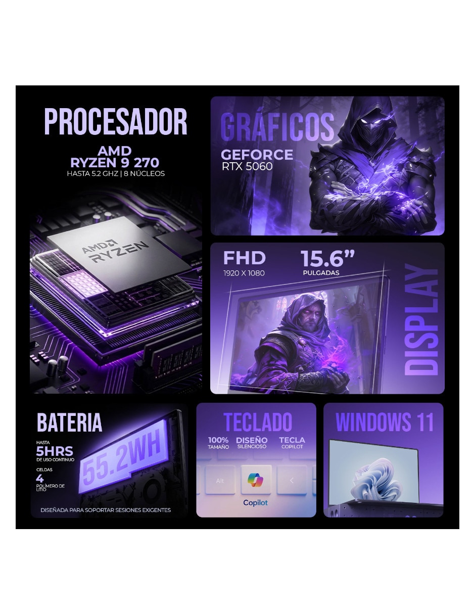 Laptop gamer 15.6 pulgadas Full HD AMD Ryzen 9 NVIDIA GeForce RTX 5060 64 GB RAM 1 TB SSD 8