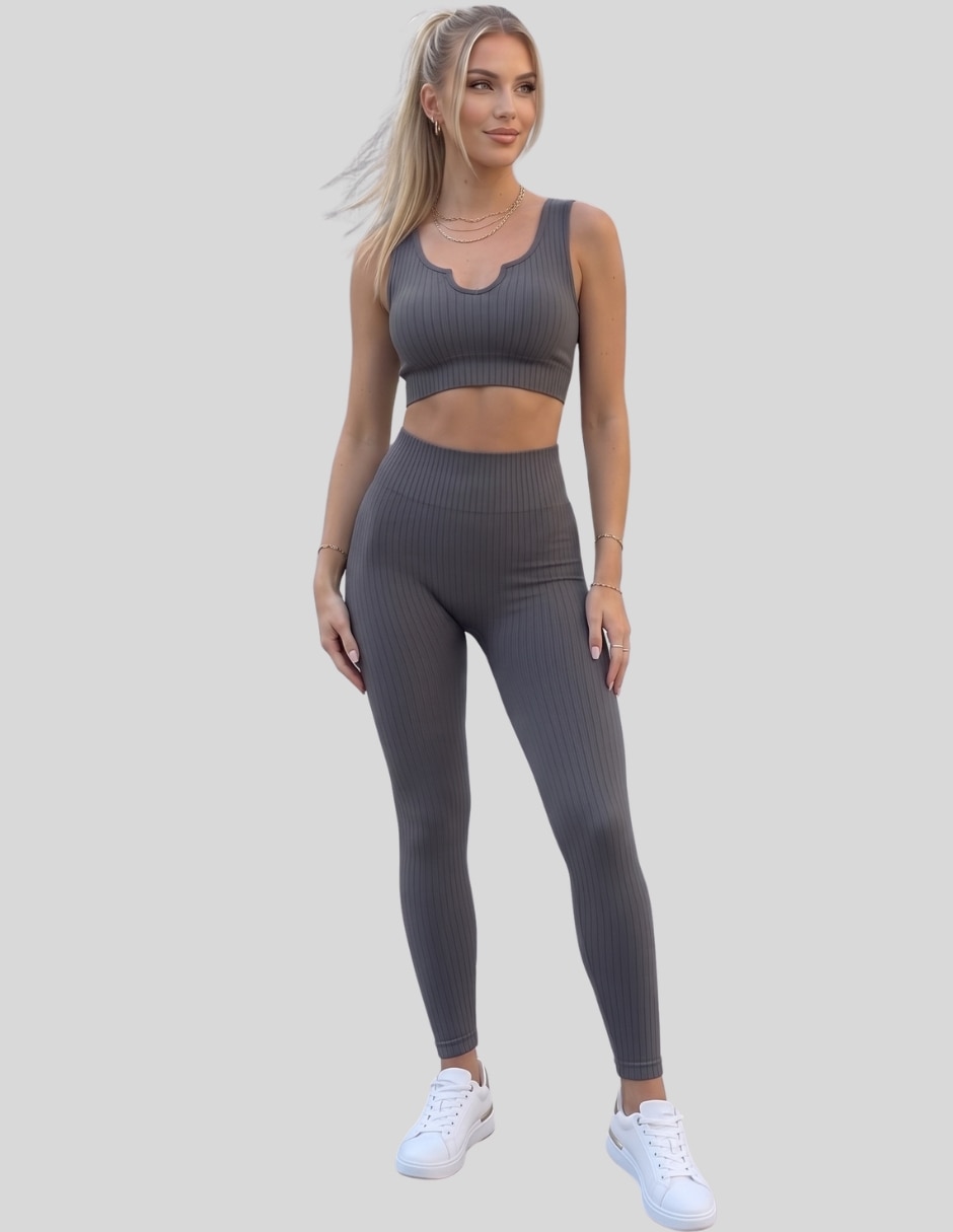 Conjunto deportivo ajustado con elástico para mujer 1