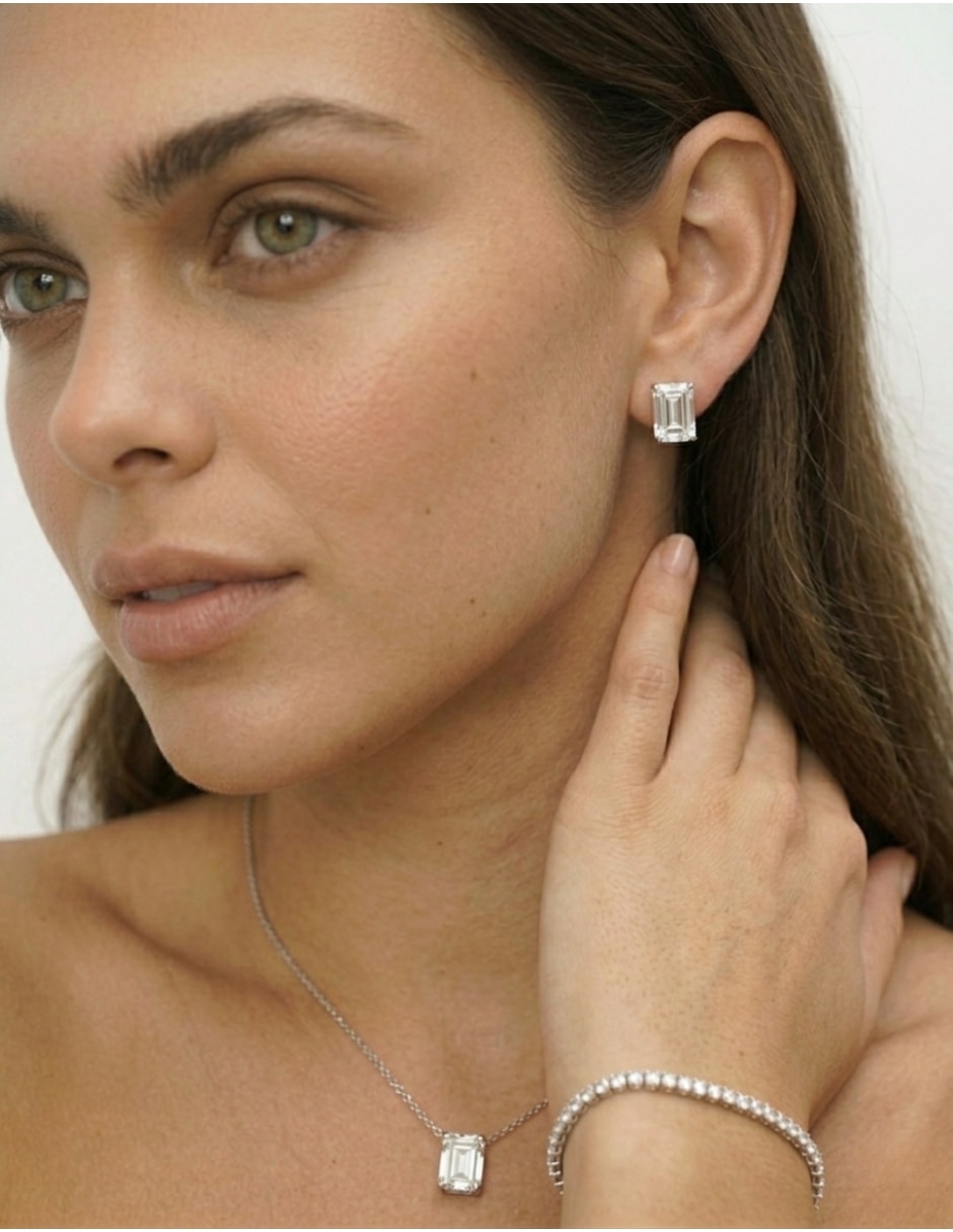 Aretes cortos brillo de plata p 925 circonita