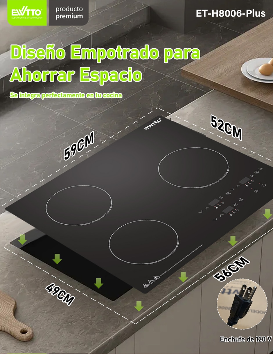Parrilla de inducción ET-H8006-PLUS de acero y vidrio 9