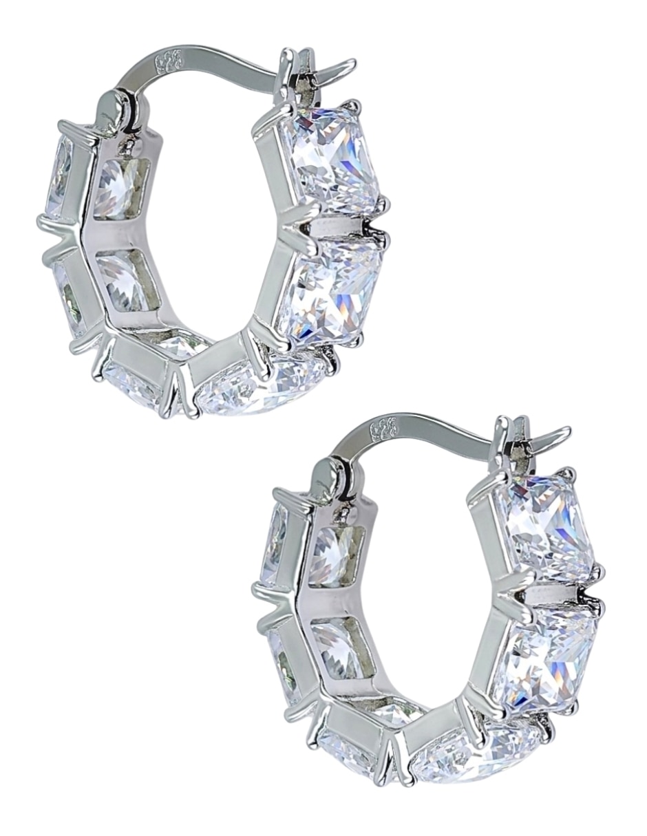 Arracadas plata P 925 con acabado baño de rodio zirconia
