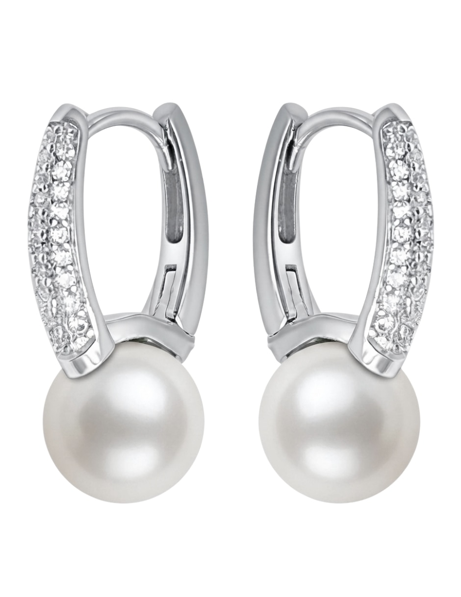 Huggies brillo de plata p 925 con acabado pavé perla con zirconia