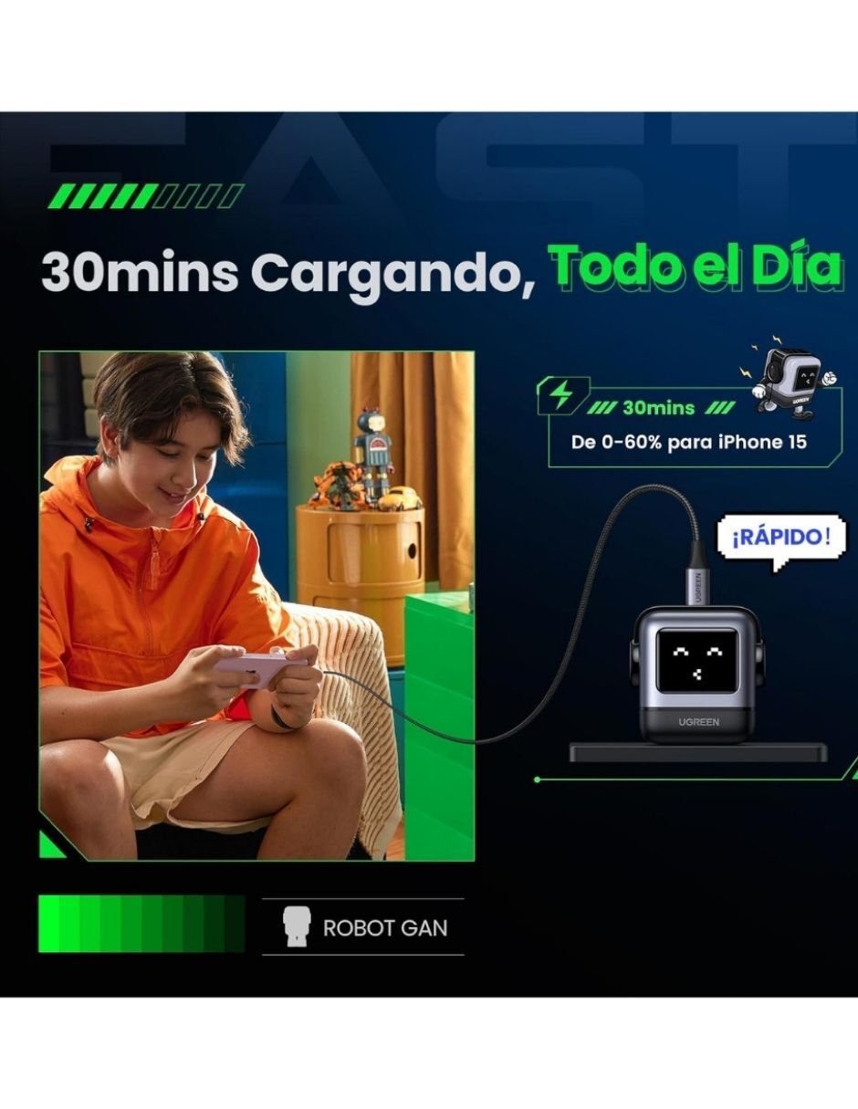 Cargador pared Robot USB + USB tipo C 65 W 3