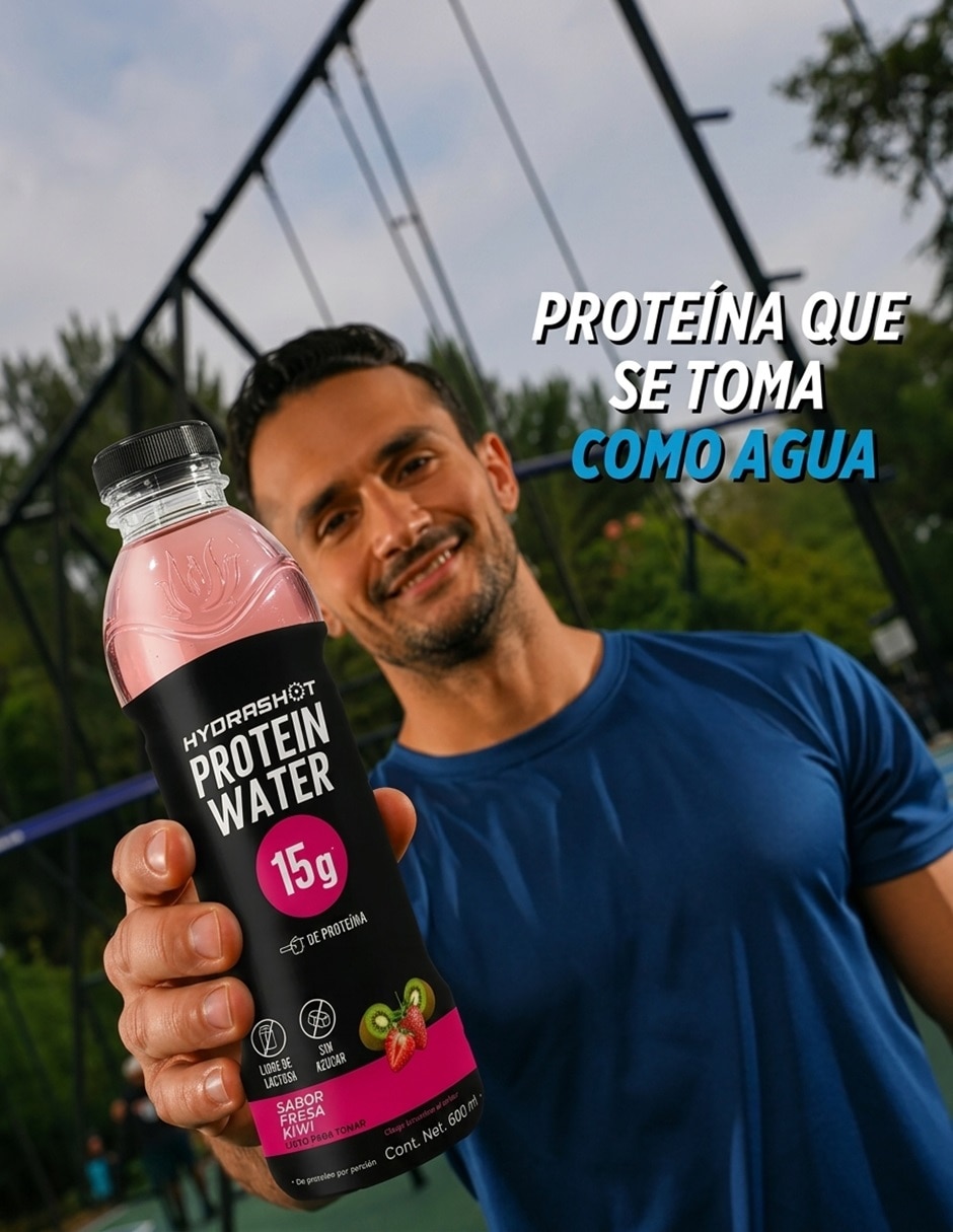 Protein Water Hydrashot con vitaminas y minerales saborizantes y edulcorantes sabor fresa y kiwi de 600 ml