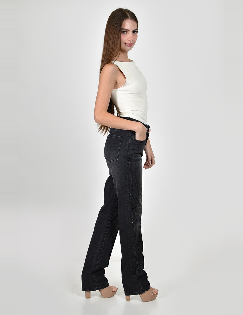 Jeans straight j-ch-zh-0216-negro para mujer 2