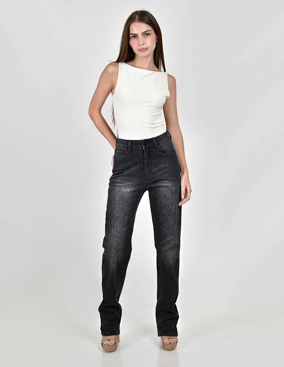 Jeans straight j-ch-zh-0216-negro para mujer 5