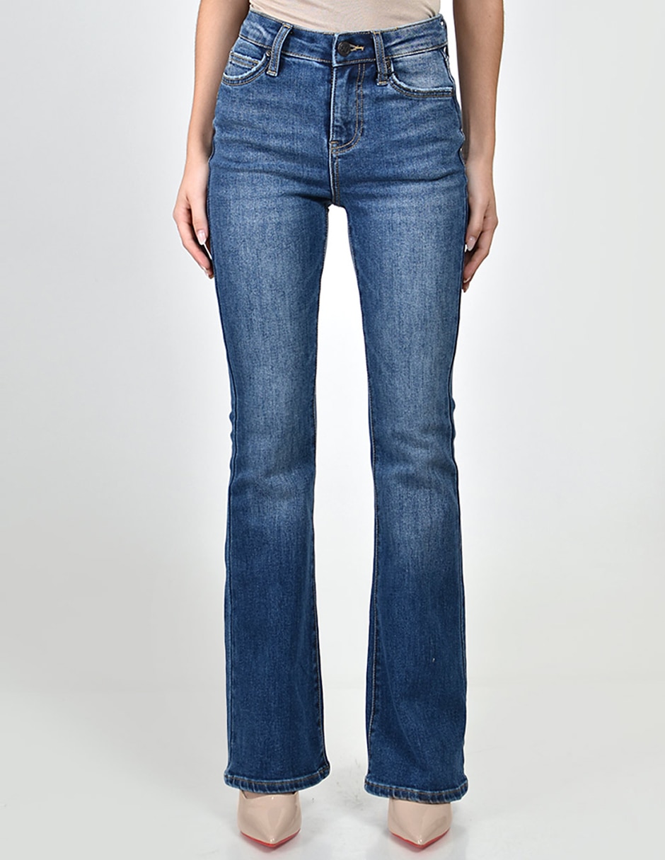 Jeans regular campana cintura alta para mujer