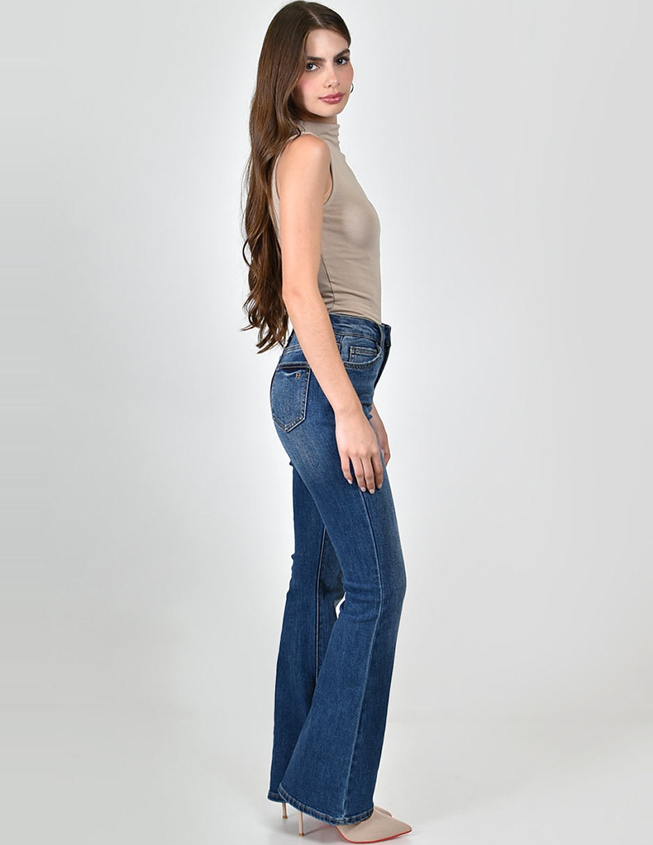 Jeans regular campana cintura alta para mujer 5