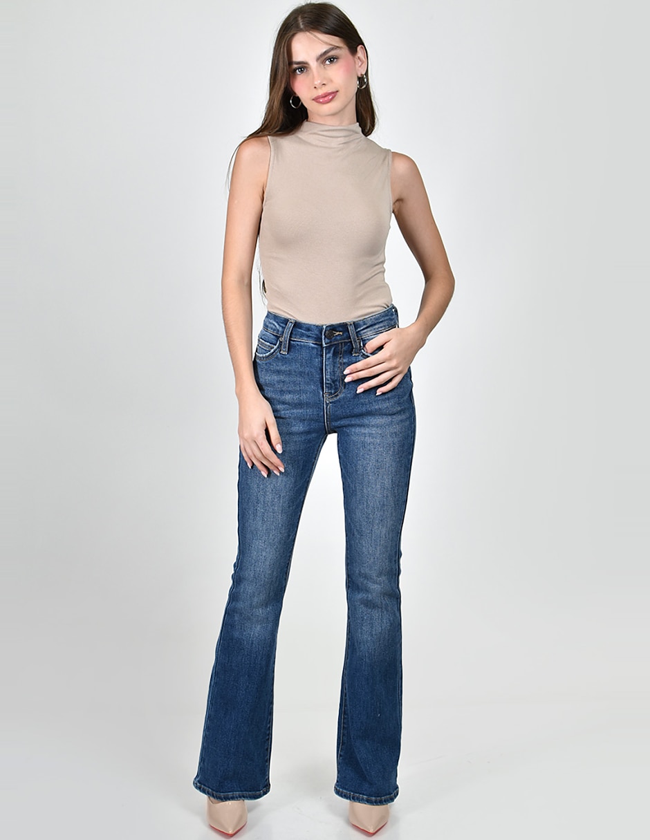 Jeans regular campana cintura alta para mujer 2